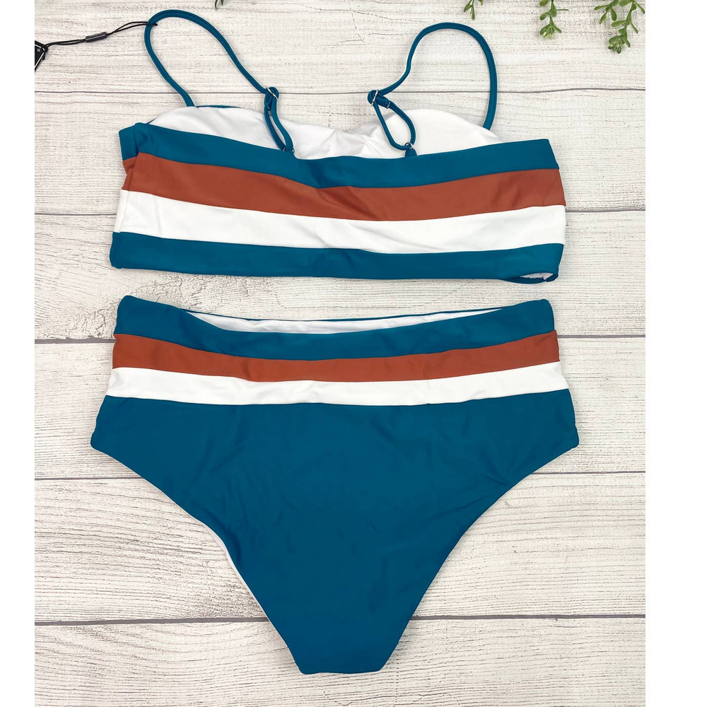 NEW Women's Mid Waist Stripe Print Bikini 12 - Picture 5 of 8